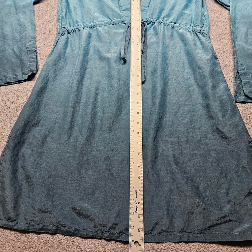Athleta Cotton Silk Tunic Dress Womens Medium Blue Ombre V-Neck Tie Waist - Picture 2 of 12